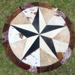 star Cowhide Rug Cow Hide Skin Cowskin Carpet Leather Round Handmade Patchwork Area 40 - thumbnail 2