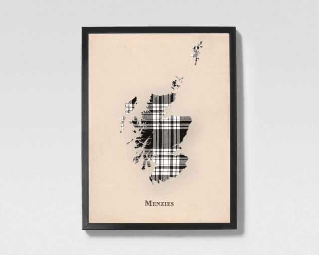 Clan Menzies Scottish Tartan Map - Of Scotland Family Wall Decor, Ready To Hang - image 1