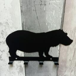 Hippo Silhouette Key Hook Rack - Safari Metal Wall Art African Animal - thumbnail 3