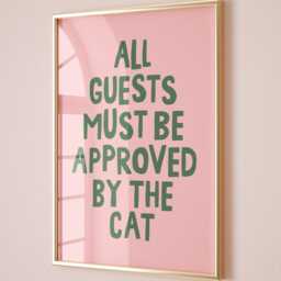 Cat Art Print Funny Guest Room Wall Decor, Pink & Green - thumbnail 2