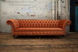 Handmade 4 Seater Orange Velvet Fabric Chesterfield Sofa - thumbnail 1