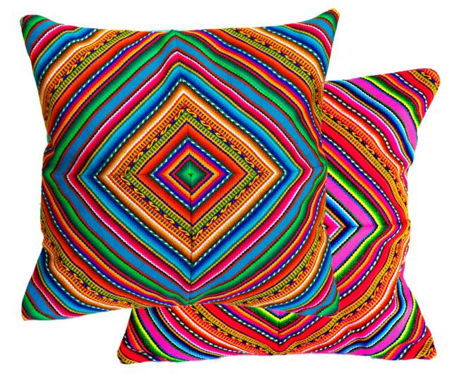 16x16 Peruvian Outdoor Cushion Cover - Throw Pillow, Peruvian Ethnic Cushion, Boho Decor, Embroidered Geometric Bohemian Decor - image 1