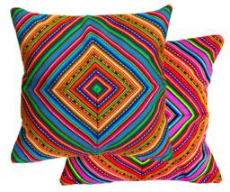 16x16 Peruvian Outdoor Cushion Cover - Throw Pillow, Peruvian Ethnic Cushion, Boho Decor, Embroidered Geometric Bohemian Decor - thumbnail 1