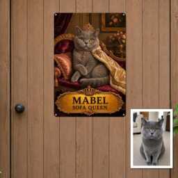 Personalised Royal Cat Metal Plaque From Pet Photo, Custom Name Sofa Queen Sign Gift For Mum Or Dad Home Decor Door Wall - thumbnail 4