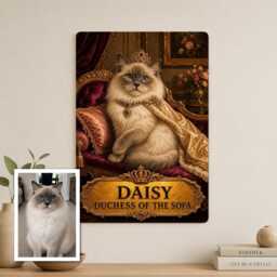 Personalised Royal Cat Metal Plaque From Pet Photo, Custom Name Sofa Queen Sign Gift For Mum Or Dad Home Decor Door Wall