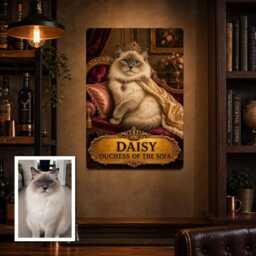 Personalised Royal Cat Metal Plaque From Pet Photo, Custom Name Sofa Queen Sign Gift For Mum Or Dad Home Decor Door Wall - thumbnail 2