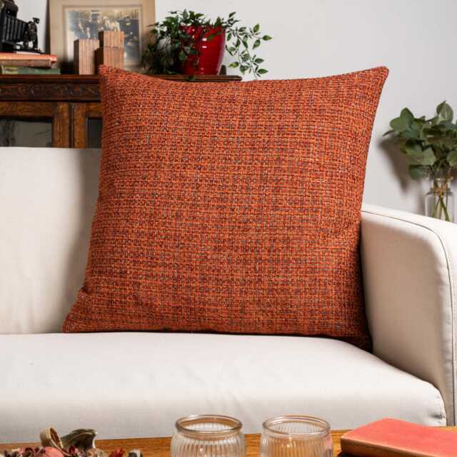 Rustic Basketweave Extra-Large Cushion Cover in Burnt Orange. Textured Woven Design With Contrast Threads. 23X23 - image 1
