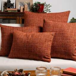 Rustic Basketweave Extra-Large Cushion Cover in Burnt Orange. Textured Woven Design With Contrast Threads. 23X23 - thumbnail 3