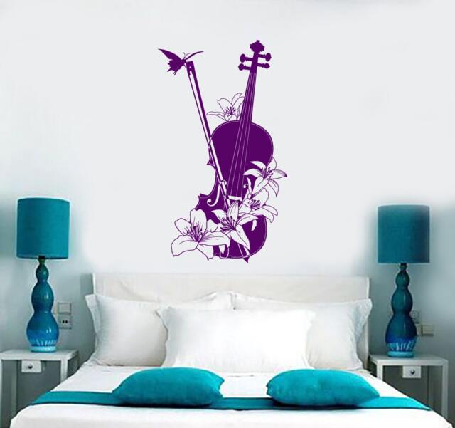 Wall Vinyl Decal Music Violin Butterfly Flowers Classic Kid's School Abstract Modern Home Decor - #1197Dz - image 1