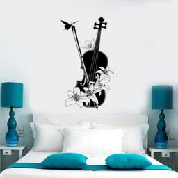 Wall Vinyl Decal Music Violin Butterfly Flowers Classic Kid's School Abstract Modern Home Decor - #1197Dz - thumbnail 2