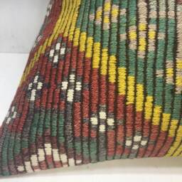 Vintage Turkish Kilim Pillow Cover, Handwoven Accent Cushion - 24x24 - thumbnail 3