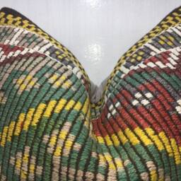 Vintage Turkish Kilim Pillow Cover, Handwoven Accent Cushion - 24x24 - thumbnail 2