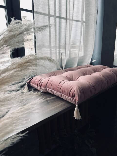 Tufted Velvet Bench Cushion With Tassels - Handmade Boho Window Seat Pad - image 1