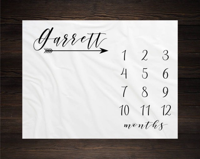 Gender Neutral Milestone Blanket Month Growth Tracker Minky Fleece Baby Shower Gift Girl Boy Calligraphy Script - image 1