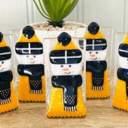 Fused Glass Cornish Snowman Candle Holder Decoration - Christmas Decoration, Cornish Glass, Fused Glass Cornwall - thumbnail 3