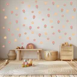 Boho Flower Wall Stickers, Neutral Nursery Decor, Daisy Floral Decals, Kids Bedroom Art Peel & Stick - thumbnail 3