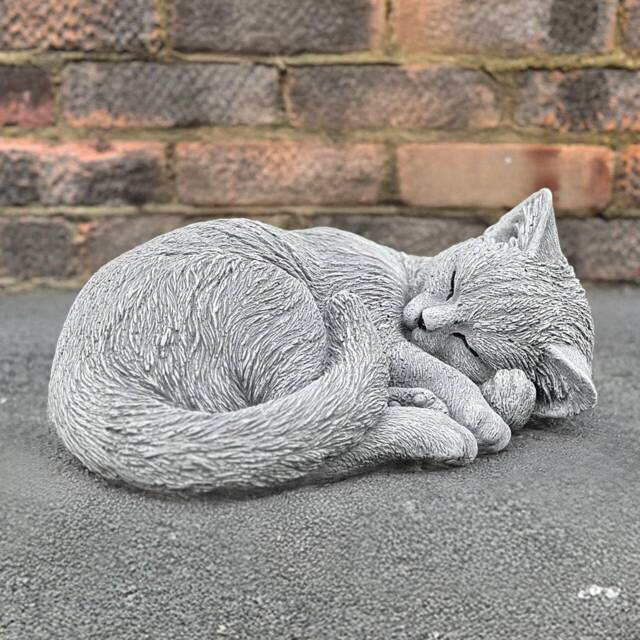 Stone Curled Cat Statue Concrete Kitten Figurine Cement Memorial Sculpture Outdoor Sleeping Ornament Cat Lover Gift Pet Decoration - image 1