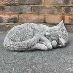 Stone Curled Cat Statue Concrete Kitten Figurine Cement Memorial Sculpture Outdoor Sleeping Ornament Cat Lover Gift Pet Decoration - thumbnail 3