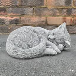 Stone Curled Cat Statue Concrete Kitten Figurine Cement Memorial Sculpture Outdoor Sleeping Ornament Cat Lover Gift Pet Decoration - thumbnail 1