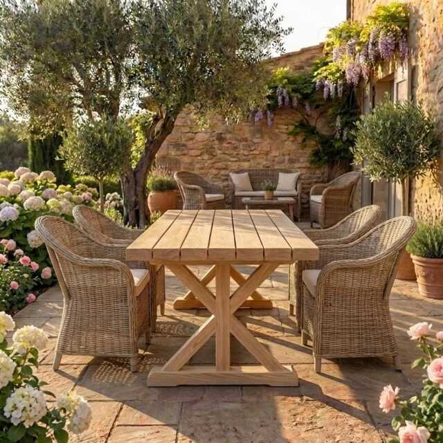 100cm Chunky Outdoor Dining Table, Thick Wooden Garden Table Uk, Handmade Patio Solid Wood - image 1