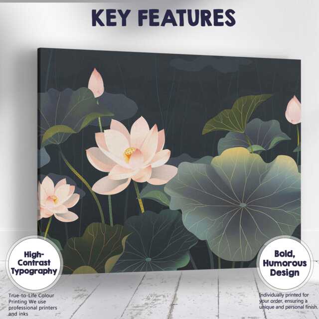 Midnight Lotus Pond Floral Botanical Landscape Artwork Canvas Wall Art Print Decor Picture Ready To Hang - image 1