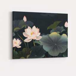 Midnight Lotus Pond Floral Botanical Landscape Artwork Canvas Wall Art Print Decor Picture Ready To Hang - thumbnail 4