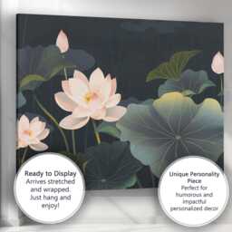 Midnight Lotus Pond Floral Botanical Landscape Artwork Canvas Wall Art Print Decor Picture Ready To Hang - thumbnail 3