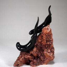 River Otter Duo Sculpture By John Perry On Polished Burlwood Base. Signed - thumbnail 2
