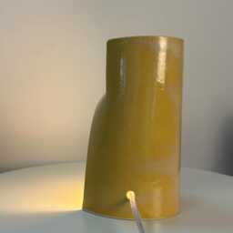 Handmade Yellow Ceramic Table Lamp, Dimmable Bedside Accent Light, Modern Decor - thumbnail 4
