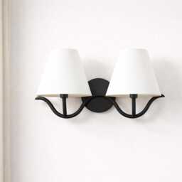 Wall Sconce With Modern Matte Black Double White Fabric Shades, Bedroom Bedside Lamp, Living Room Hallway, Bathroom Vanity Light Fixture - thumbnail 3