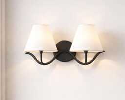 Wall Sconce With Modern Matte Black Double White Fabric Shades, Bedroom Bedside Lamp, Living Room Hallway, Bathroom Vanity Light Fixture - thumbnail 1