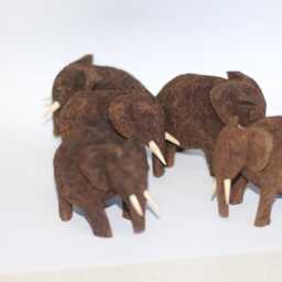 Herd Of 5 Carved Dolf/Mukwa/Kiaat Wood Elephants. African Teakwood Set Safari Gentle Giants. Mini Wooden Figurines/Sculptures Deco Art - thumbnail 2