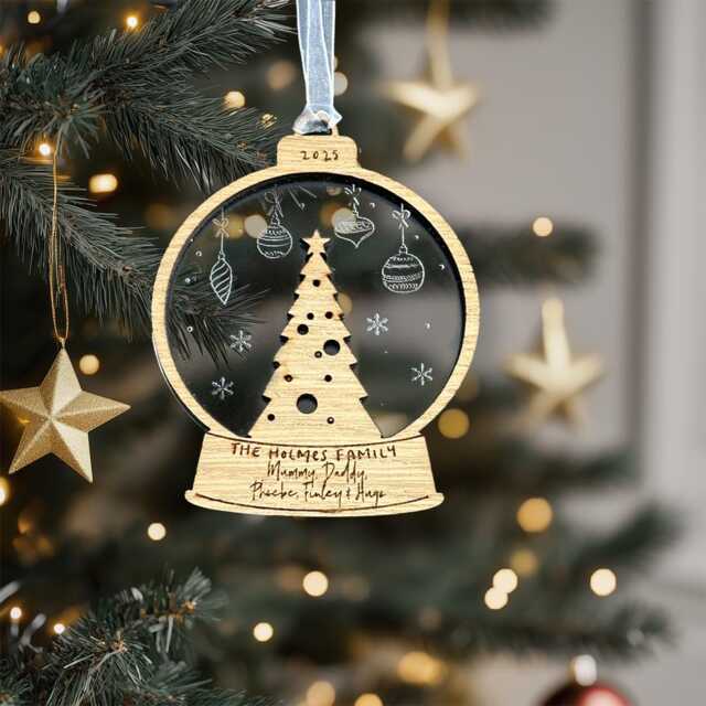 Personalised Family Christmas Bauble Name Ornament Engraved Wooden Bauble, Xmas Tree Decoration - image 1