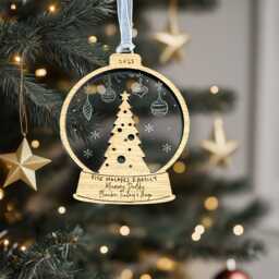 Personalised Family Christmas Bauble Name Ornament Engraved Wooden Bauble, Xmas Tree Decoration - thumbnail 1