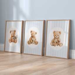 Vintage Teddy Bear Nursery Prints Blue Baby Boy Wall Art Set Of 3 - thumbnail 2