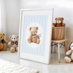 Vintage Teddy Bear Nursery Prints Blue Baby Boy Wall Art Set Of 3 - thumbnail 3