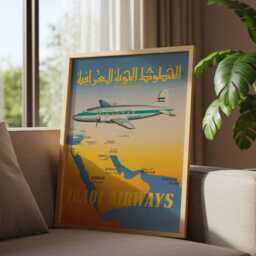 Vintage Iraqi Airways Travel Poster - Middle East Flight Map - 1950S-60S Retro Airline Art - thumbnail 2