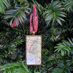 Personalised Xmas Ornament With Map Of Custom Destination, Christmas Tree Decor Stocking Stuffers For New Homeowners