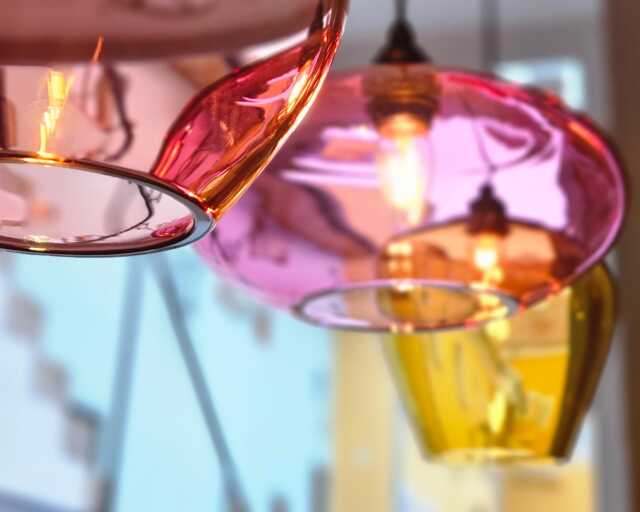 Hand Blown Bohemian Glass Pendants For Kitchen & Dining Table Lighting. Unique Colored Lights - image 1