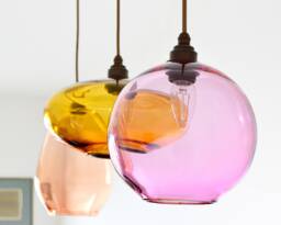 Kitchen Pendant Lighting. Dining Table Coloured Glass Lights. Hand Blown