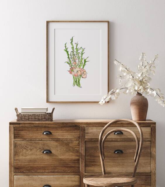 Gladiolus Flower Print, August Birth Month, Watercolor Floral Art - image 1