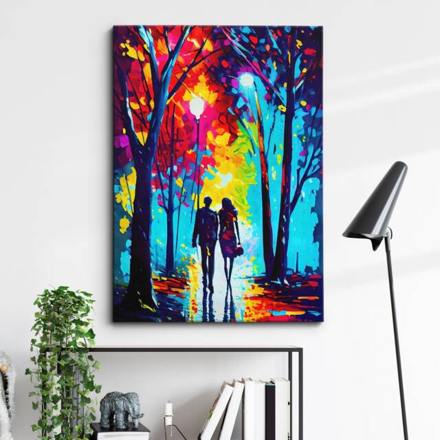 Couple Walking Starry Night Abstract Oil Painting Style Wall Art, Framed Canvas Poster Print, Home Kitchen Office Room Decor, Gifts - image 1