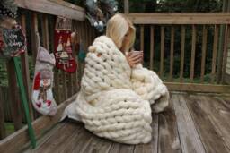 Chunky Knit Blanket, Blanket, Arm Knitted Throw Home Decore, Christmas Gift, Merino Wool Chunky Knits, Throw - thumbnail 1