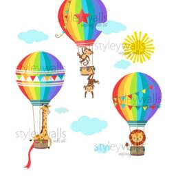 Air Balloons Wall Decal, Hot & Jungle Safari Animals Sticker, Rainbow Baby Nursery Decor, Kids Room Decal - thumbnail 4
