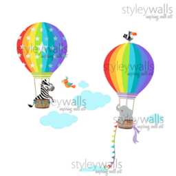 Air Balloons Wall Decal, Hot & Jungle Safari Animals Sticker, Rainbow Baby Nursery Decor, Kids Room Decal - thumbnail 3
