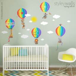 Air Balloons Wall Decal, Hot & Jungle Safari Animals Sticker, Rainbow Baby Nursery Decor, Kids Room Decal - thumbnail 2
