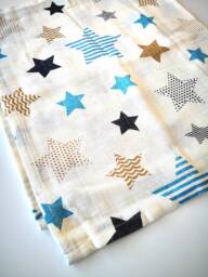 stars Muslin Swaddle, Newborn Baby Wrap, Swaddle Blanket Muslin, Sleeping Bag, New Gift, Shower Present - thumbnail 1