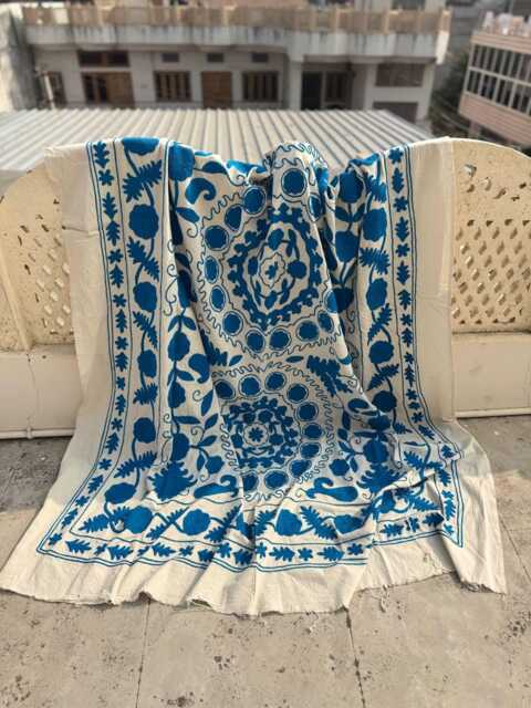Handcrafted Cotton Suzani Quilt - Ethnic Embroidery, Bohemian Home D??cor, Reversible Throw Blanket - image 1