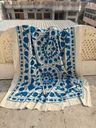 Handcrafted Cotton Suzani Quilt - Ethnic Embroidery, Bohemian Home D??cor, Reversible Throw Blanket - thumbnail 1