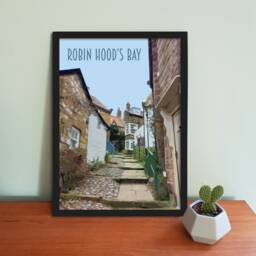 Robin Hood's Bay Travel Poster - Retro Vintage Style UK Art Print, Artwork, Homeware, Whitby, Yorkshire - thumbnail 1
